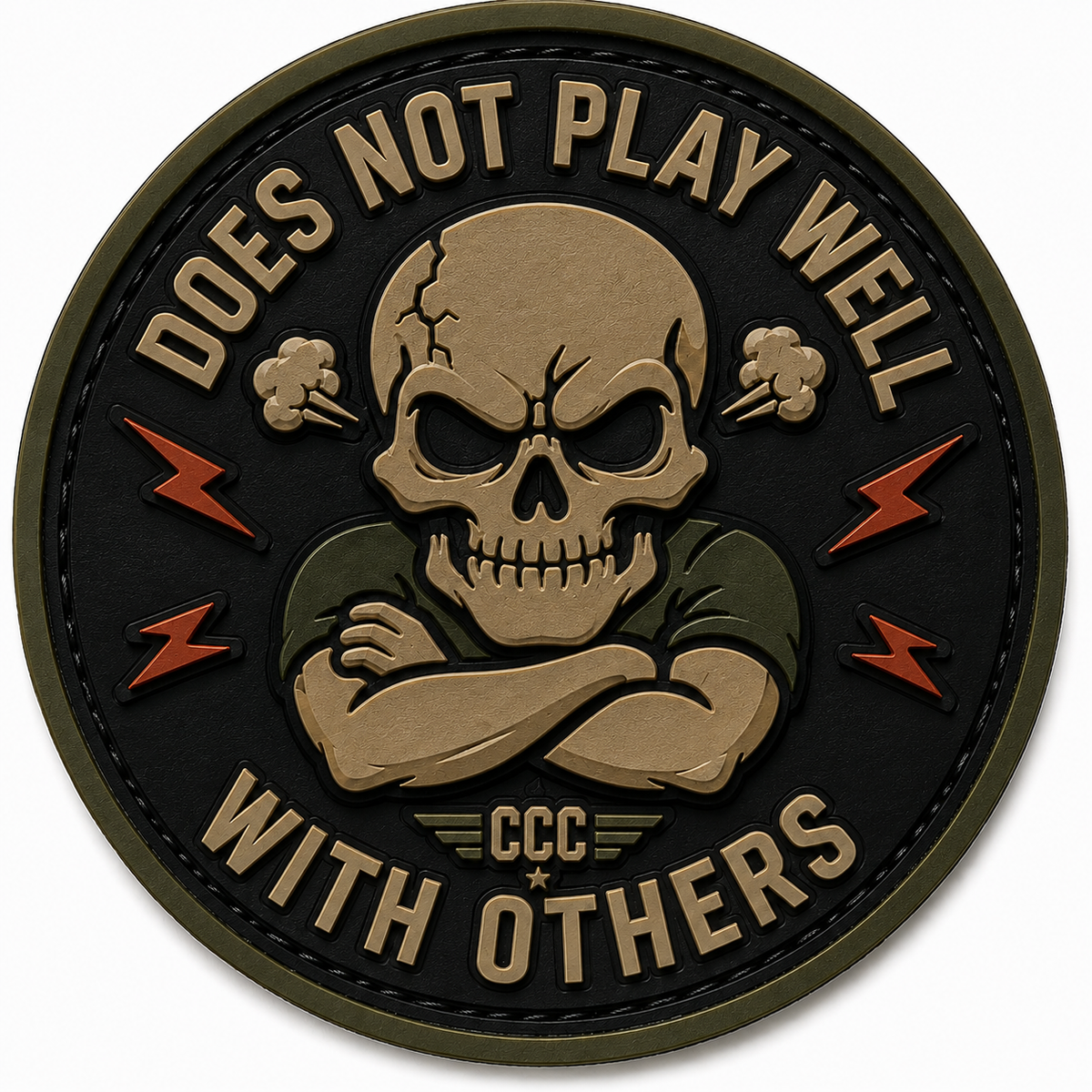 "Does Not Play Well With Others" PVC Morale Patch with Velcro backing